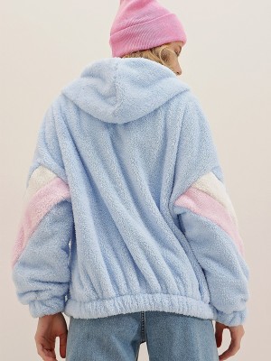 Blue Fluffy Hooded Jacket